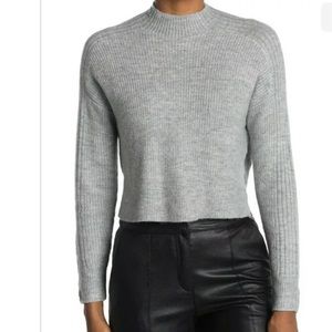 Elodie Women's Cozy Heather Grey Mock Neck Ribbed Side Slit Crop Sweater XL